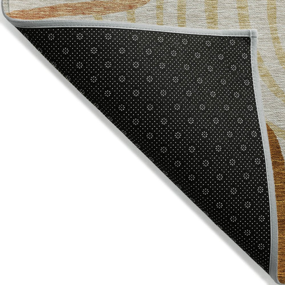9' X 12' Terra Cotta Copper And Gold Abstract Washable Indoor Outdoor Area Rug