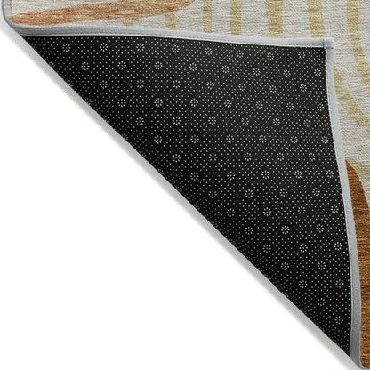9' X 12' Terra Cotta Copper And Gold Abstract Washable Indoor Outdoor Area Rug