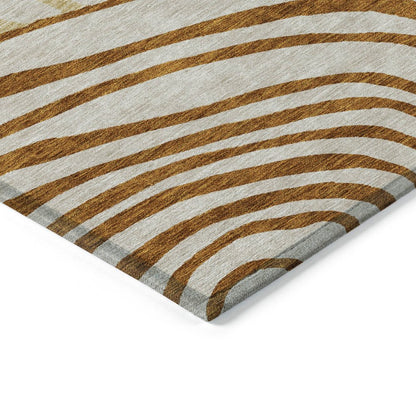 9' X 12' Terra Cotta Copper And Gold Abstract Washable Indoor Outdoor Area Rug