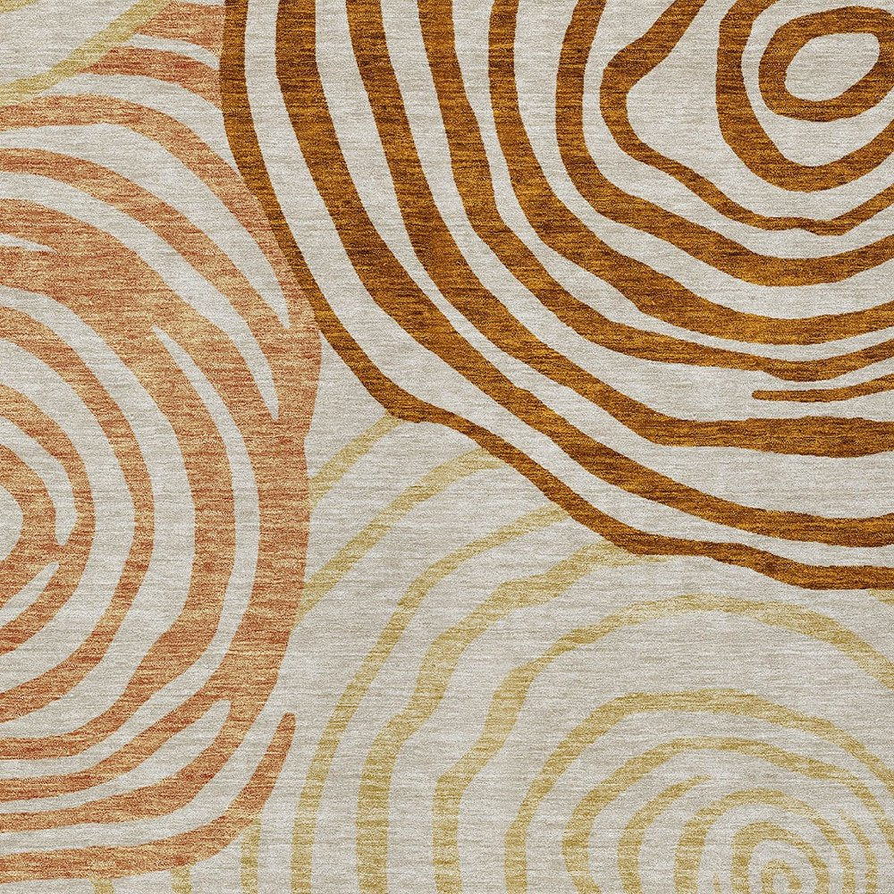 9' X 12' Terra Cotta Copper And Gold Abstract Washable Indoor Outdoor Area Rug