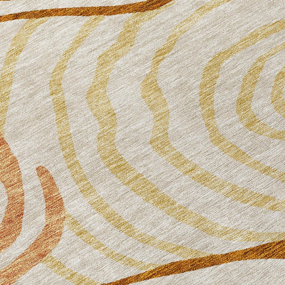 9' X 12' Terra Cotta Copper And Gold Abstract Washable Indoor Outdoor Area Rug