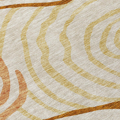 9' X 12' Terra Cotta Copper And Gold Abstract Washable Indoor Outdoor Area Rug