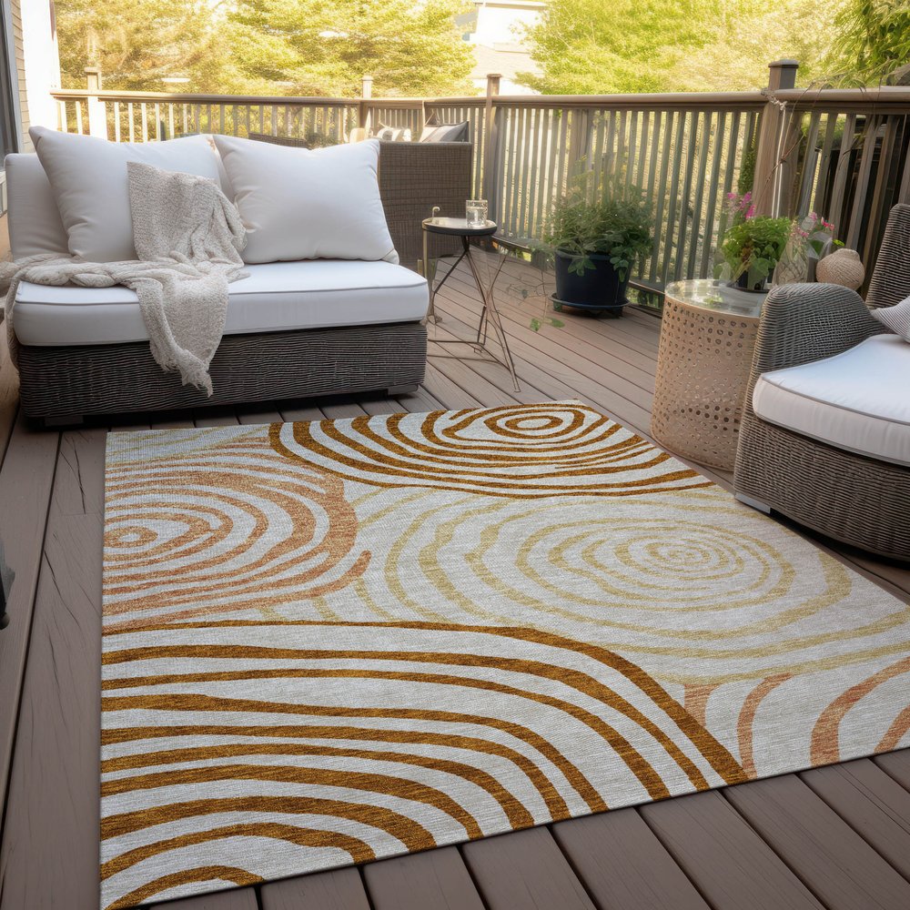 9' X 12' Terra Cotta Copper And Gold Abstract Washable Indoor Outdoor Area Rug