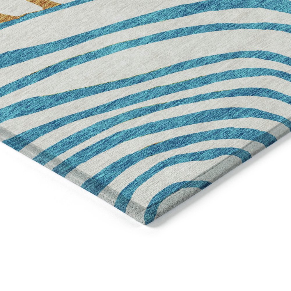 9' X 12' White Orange And Teal Blue Abstract Washable Indoor Outdoor Area Rug