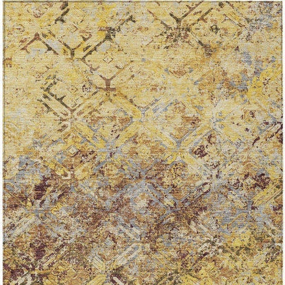 9' X 12' Wheat Gold And Gray Geometric Washable Indoor Outdoor Area Rug