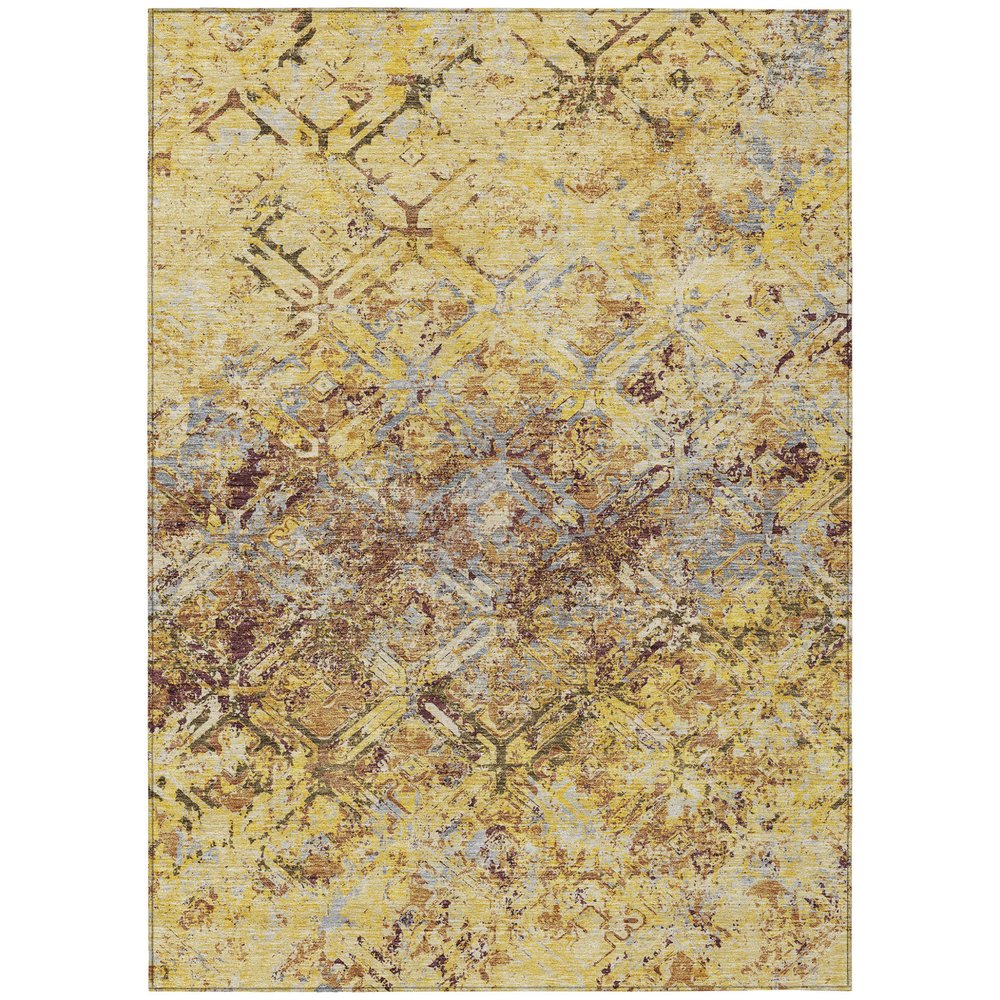 9' X 12' Wheat Gold And Gray Geometric Washable Indoor Outdoor Area Rug