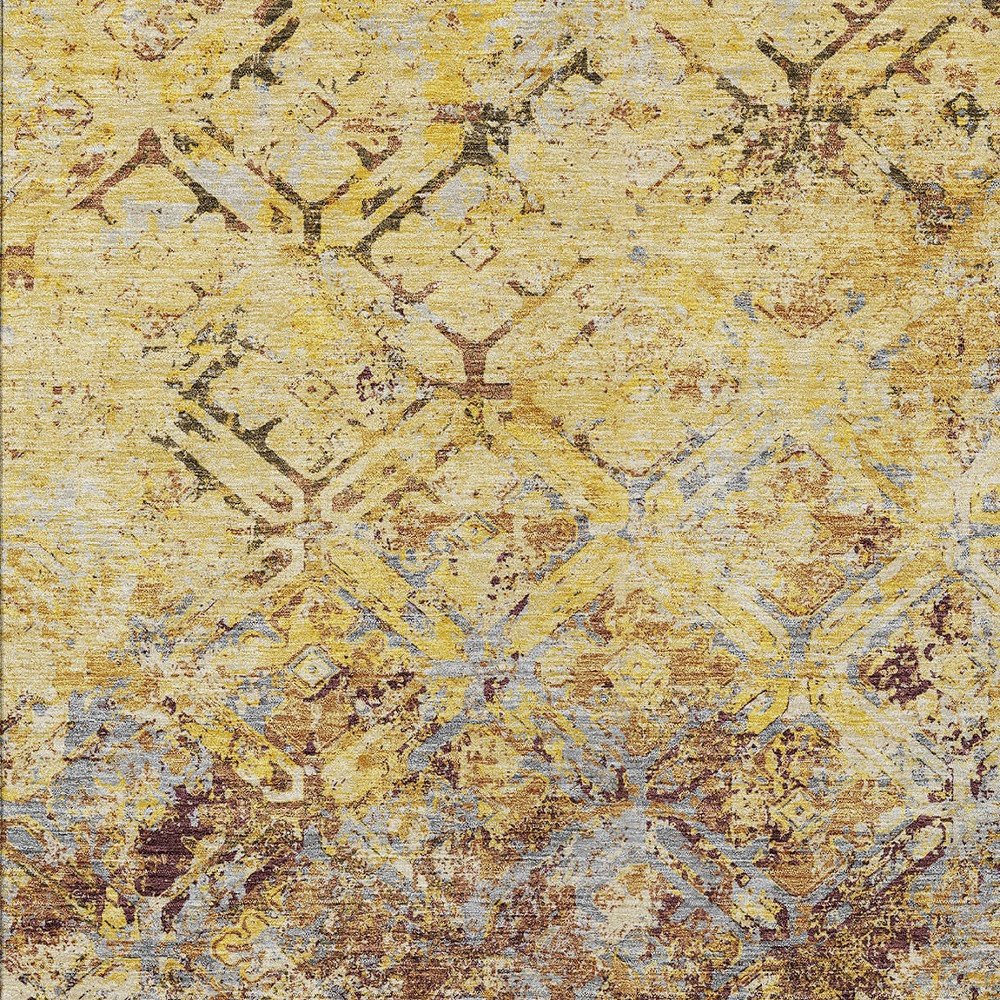 9' X 12' Wheat Gold And Gray Geometric Washable Indoor Outdoor Area Rug