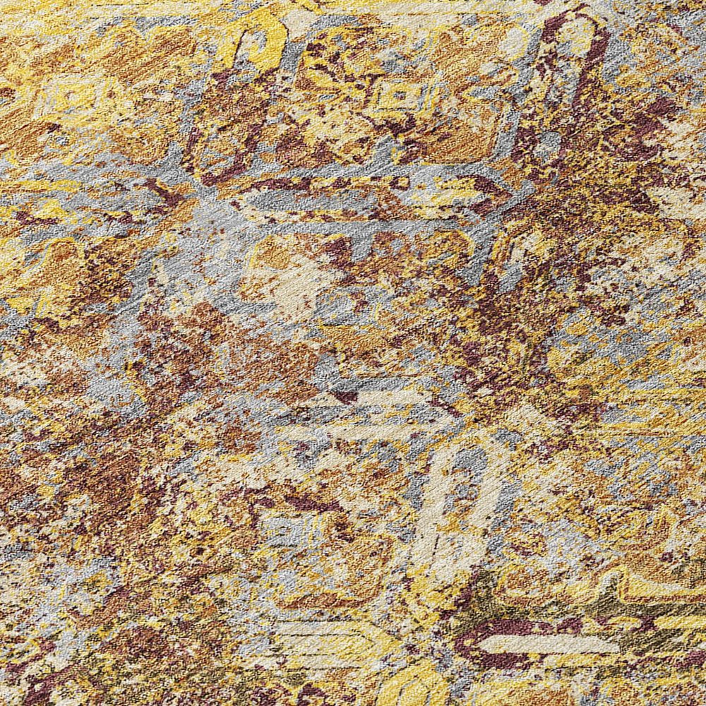 9' X 12' Wheat Gold And Gray Geometric Washable Indoor Outdoor Area Rug