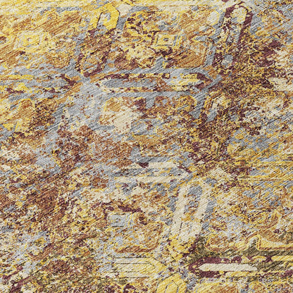 9' X 12' Wheat Gold And Gray Geometric Washable Indoor Outdoor Area Rug