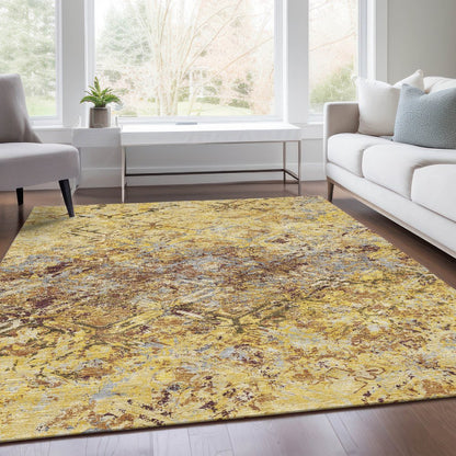 9' X 12' Wheat Gold And Gray Geometric Washable Indoor Outdoor Area Rug