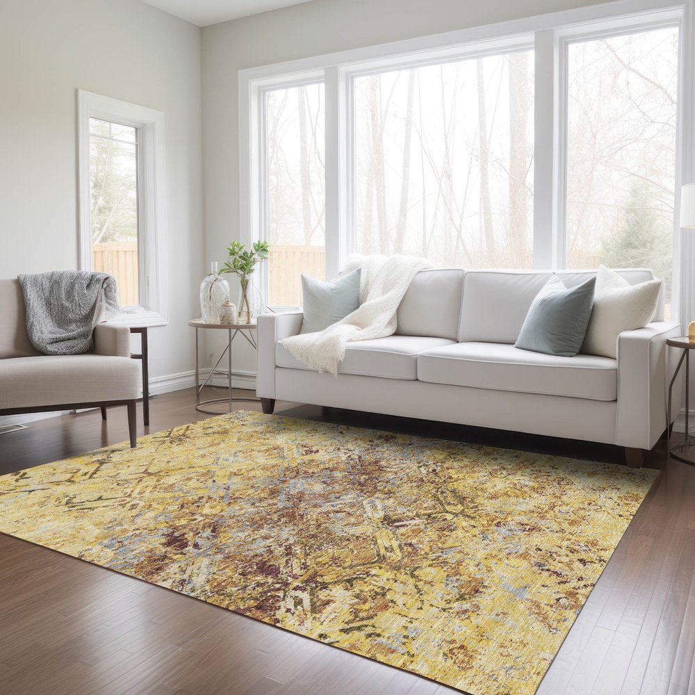 9' X 12' Wheat Gold And Gray Geometric Washable Indoor Outdoor Area Rug