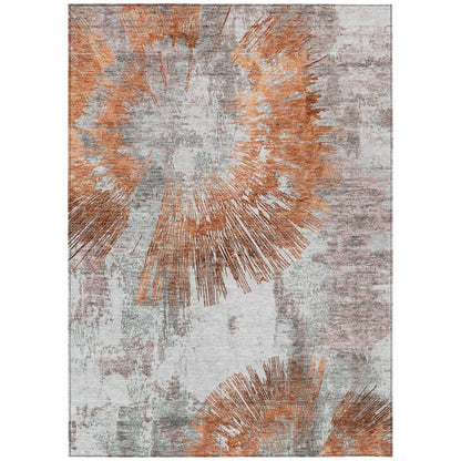 9' X 12' Terra Cotta Copper And Taupe Abstract Washable Indoor Outdoor Area Rug