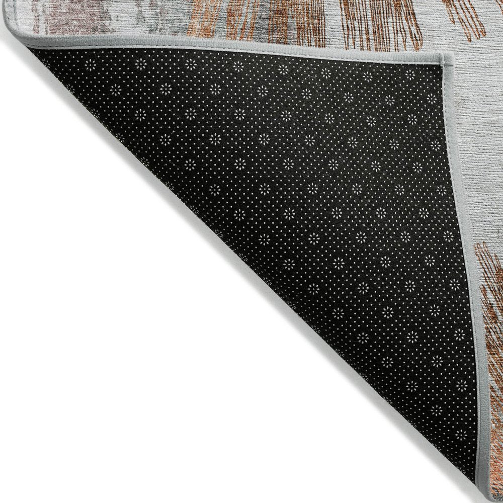 9' X 12' Terra Cotta Copper And Taupe Abstract Washable Indoor Outdoor Area Rug
