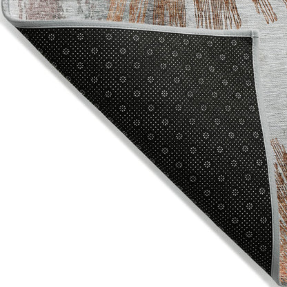 9' X 12' Terra Cotta Copper And Taupe Abstract Washable Indoor Outdoor Area Rug