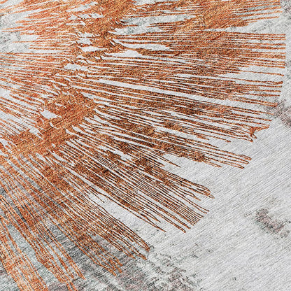 9' X 12' Terra Cotta Copper And Taupe Abstract Washable Indoor Outdoor Area Rug