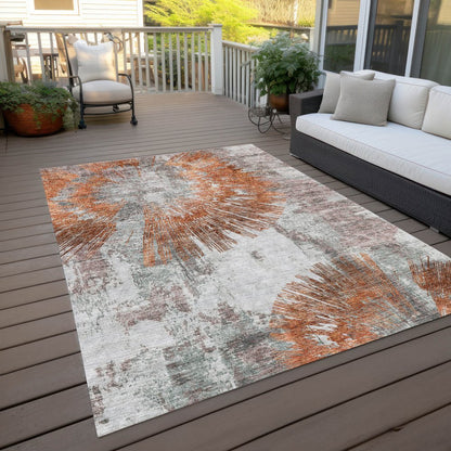 9' X 12' Terra Cotta Copper And Taupe Abstract Washable Indoor Outdoor Area Rug