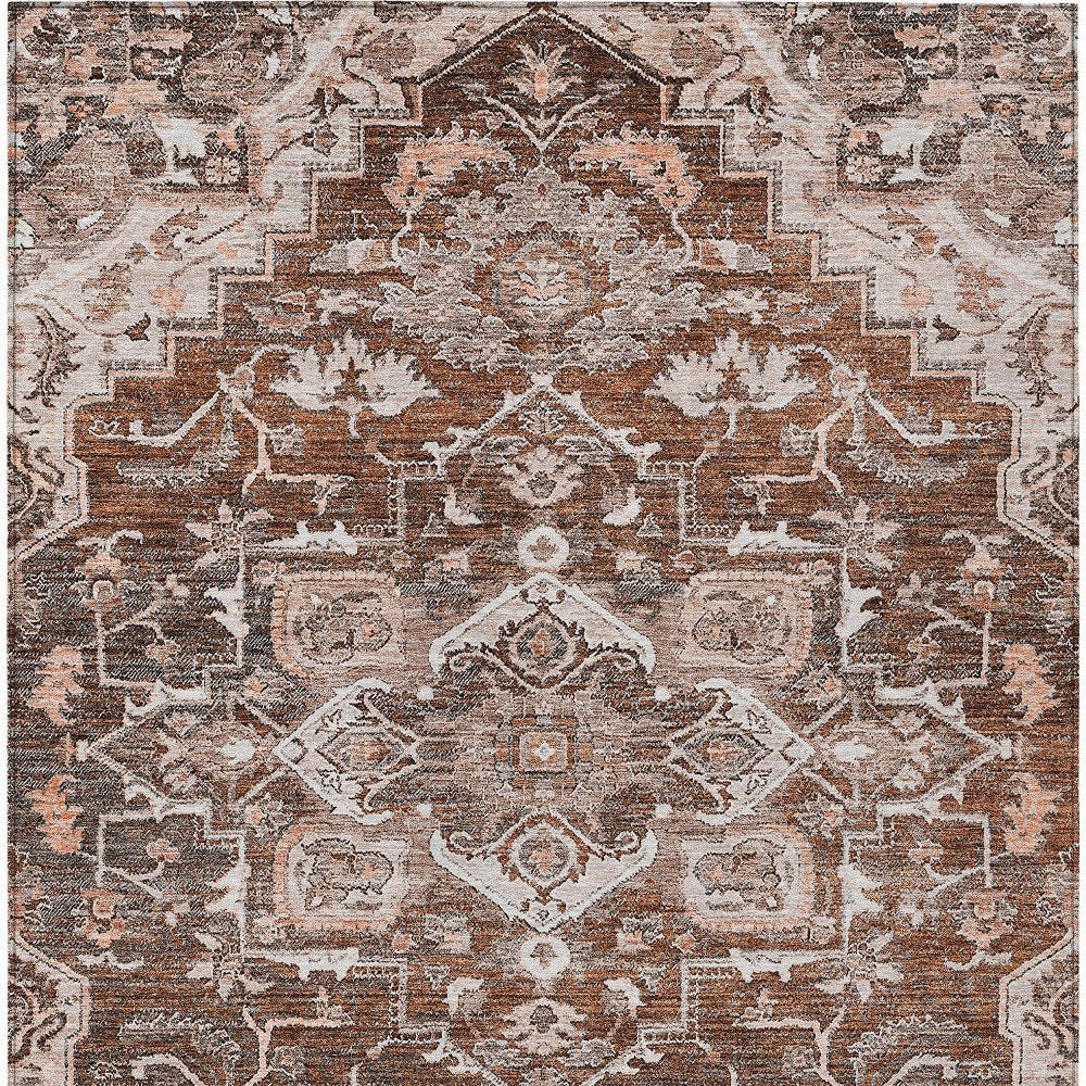 9' X 12' Terra Cotta Brown And Copper Oriental Washable Indoor Outdoor Area Rug
