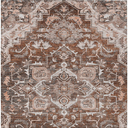9' X 12' Terra Cotta Brown And Copper Oriental Washable Indoor Outdoor Area Rug