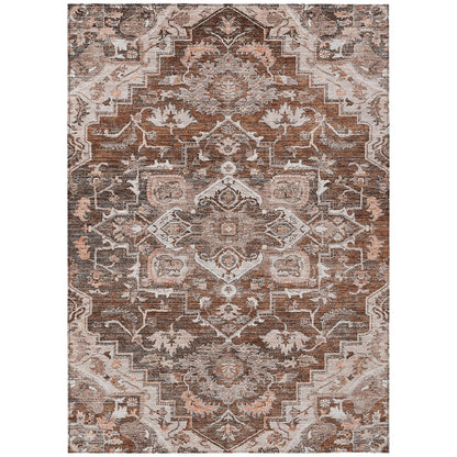 9' X 12' Terra Cotta Brown And Copper Oriental Washable Indoor Outdoor Area Rug