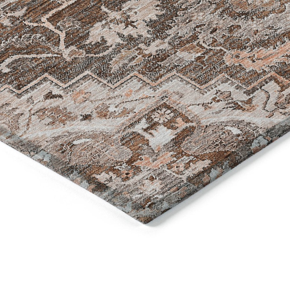 9' X 12' Terra Cotta Brown And Copper Oriental Washable Indoor Outdoor Area Rug