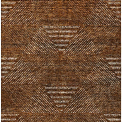 9' X 12' Terra Cotta Copper And Beige Geometric Washable Indoor Outdoor Area Rug