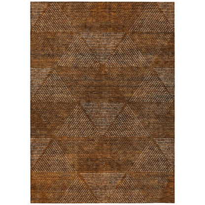 9' X 12' Terra Cotta Copper And Beige Geometric Washable Indoor Outdoor Area Rug