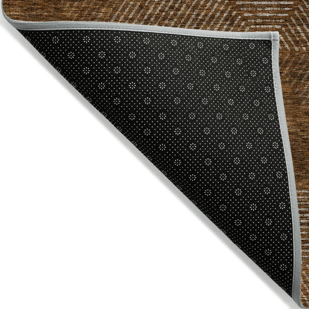 9' X 12' Terra Cotta Copper And Beige Geometric Washable Indoor Outdoor Area Rug
