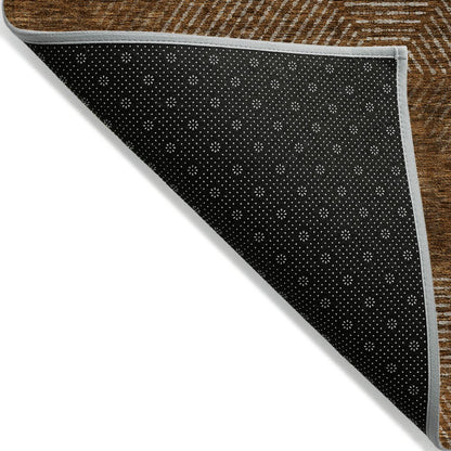 9' X 12' Terra Cotta Copper And Beige Geometric Washable Indoor Outdoor Area Rug