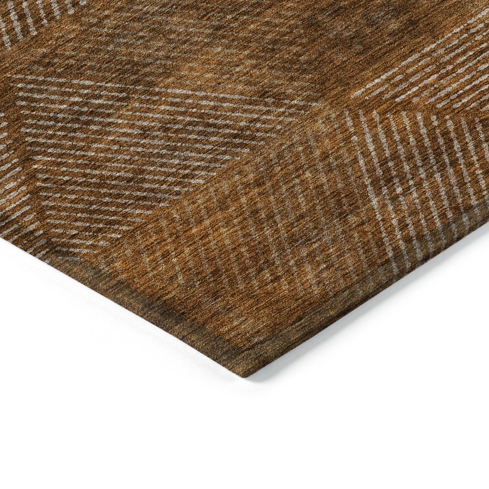 9' X 12' Terra Cotta Copper And Beige Geometric Washable Indoor Outdoor Area Rug