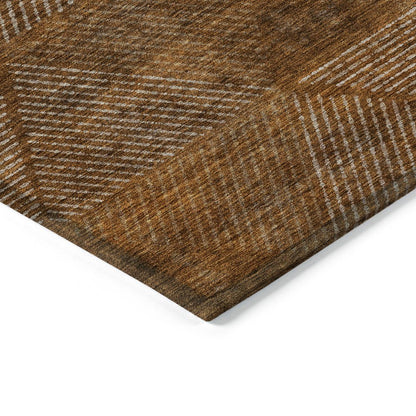9' X 12' Terra Cotta Copper And Beige Geometric Washable Indoor Outdoor Area Rug