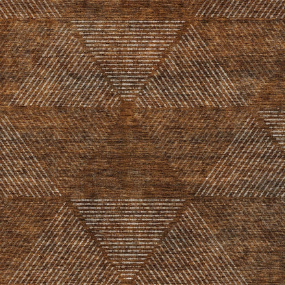 9' X 12' Terra Cotta Copper And Beige Geometric Washable Indoor Outdoor Area Rug