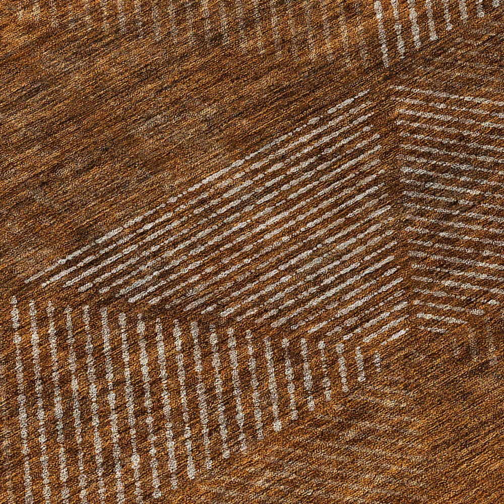 9' X 12' Terra Cotta Copper And Beige Geometric Washable Indoor Outdoor Area Rug