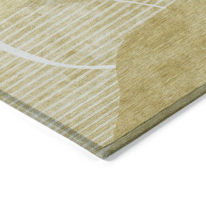 9' X 12' Wheat Gold And Ivory Abstract Washable Indoor Outdoor Area Rug