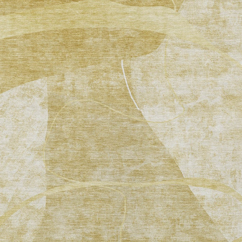 9' X 12' Wheat Gold And Ivory Abstract Washable Indoor Outdoor Area Rug
