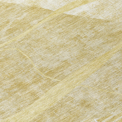 9' X 12' Wheat Gold And Ivory Abstract Washable Indoor Outdoor Area Rug