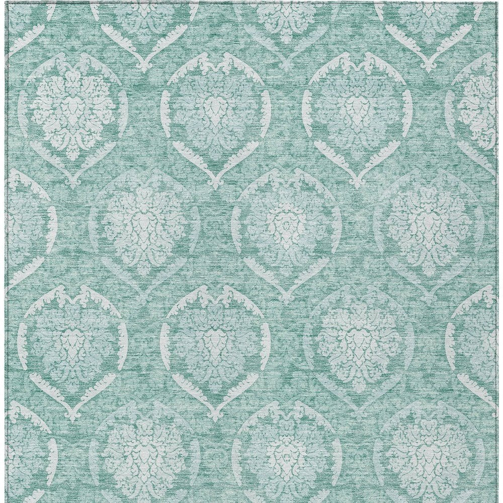 9' X 12' Turquoise Teal Blue And Ivory Medallion Washable Indoor Outdoor Area Rug