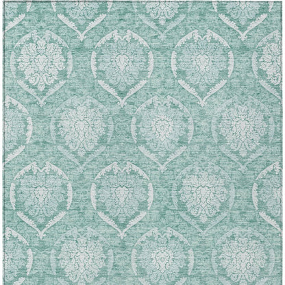 9' X 12' Turquoise Teal Blue And Ivory Medallion Washable Indoor Outdoor Area Rug