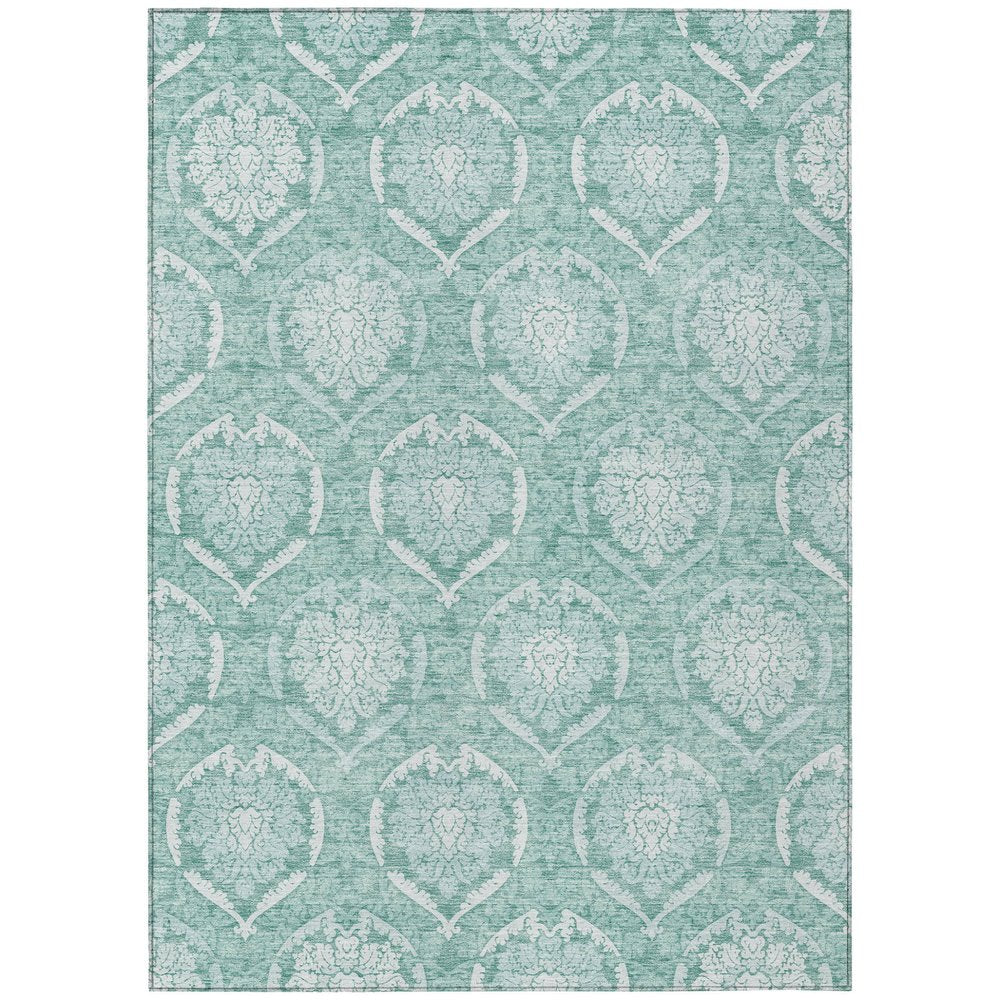 9' X 12' Turquoise Teal Blue And Ivory Medallion Washable Indoor Outdoor Area Rug