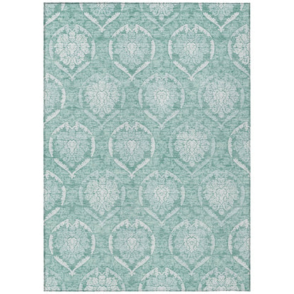 9' X 12' Turquoise Teal Blue And Ivory Medallion Washable Indoor Outdoor Area Rug