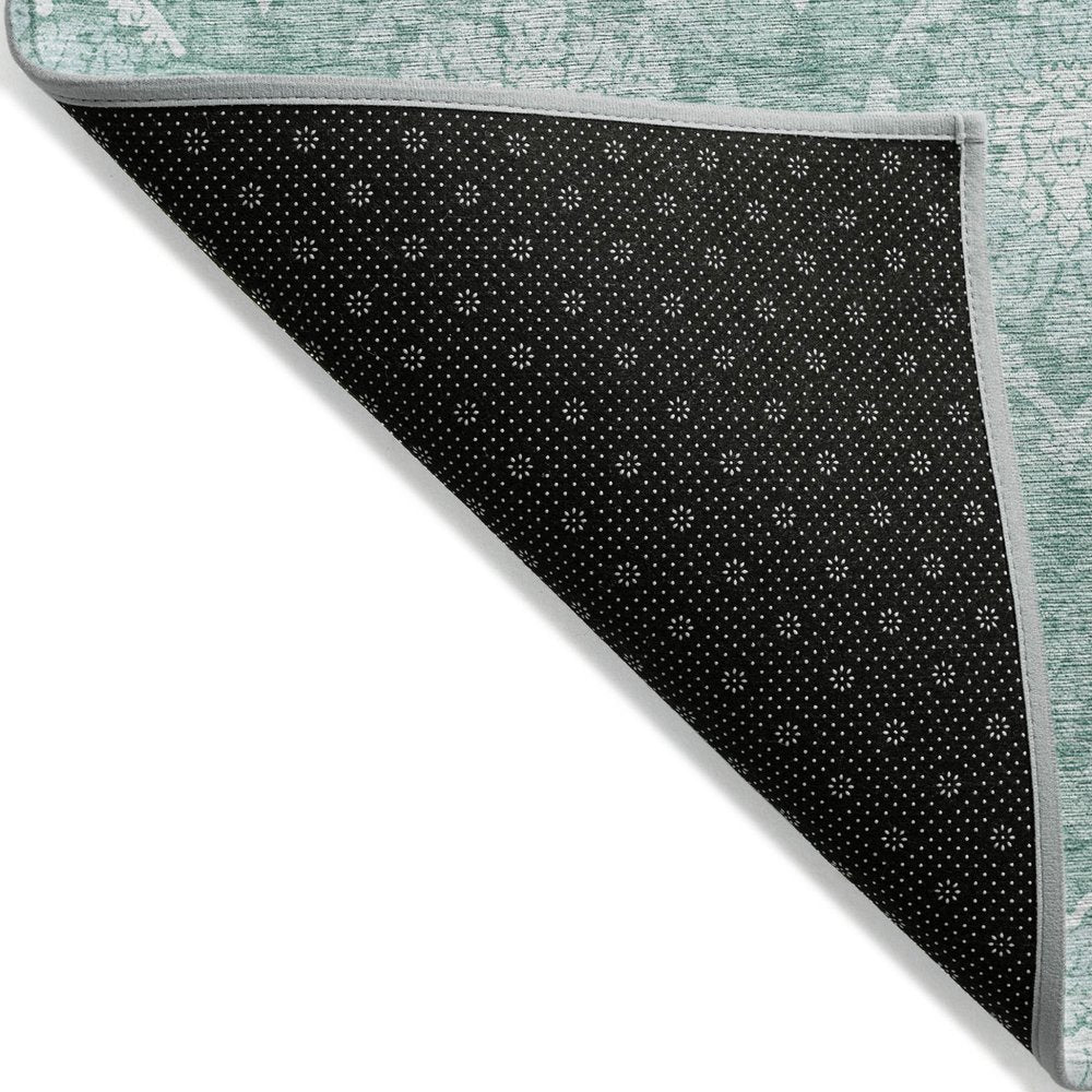 9' X 12' Turquoise Teal Blue And Ivory Medallion Washable Indoor Outdoor Area Rug