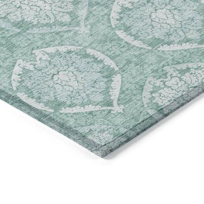 9' X 12' Turquoise Teal Blue And Ivory Medallion Washable Indoor Outdoor Area Rug