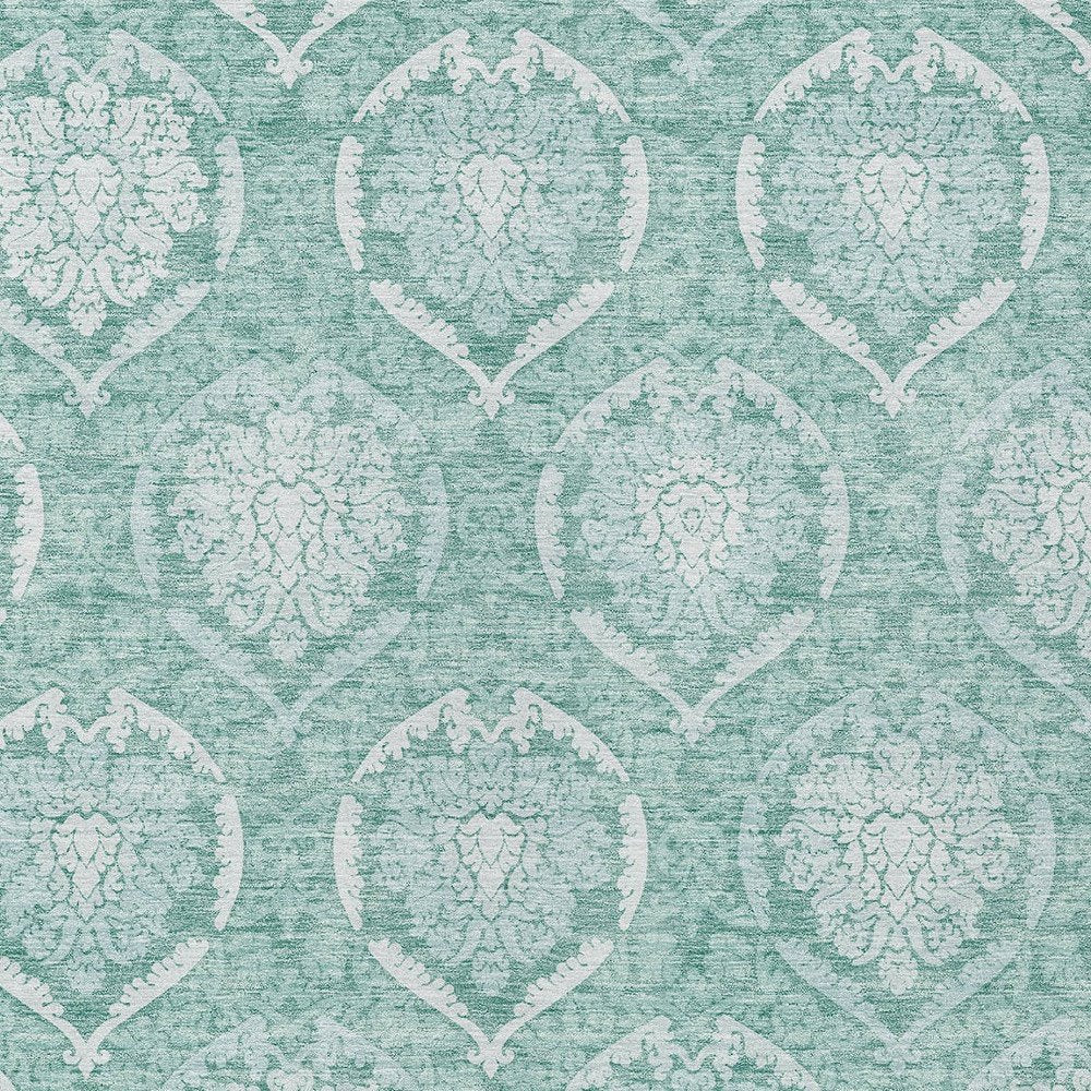 9' X 12' Turquoise Teal Blue And Ivory Medallion Washable Indoor Outdoor Area Rug