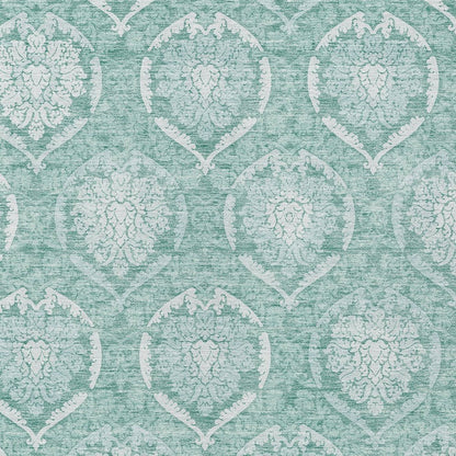 9' X 12' Turquoise Teal Blue And Ivory Medallion Washable Indoor Outdoor Area Rug