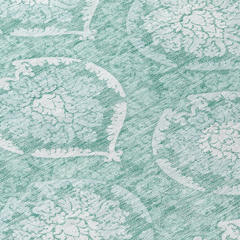 9' X 12' Turquoise Teal Blue And Ivory Medallion Washable Indoor Outdoor Area Rug