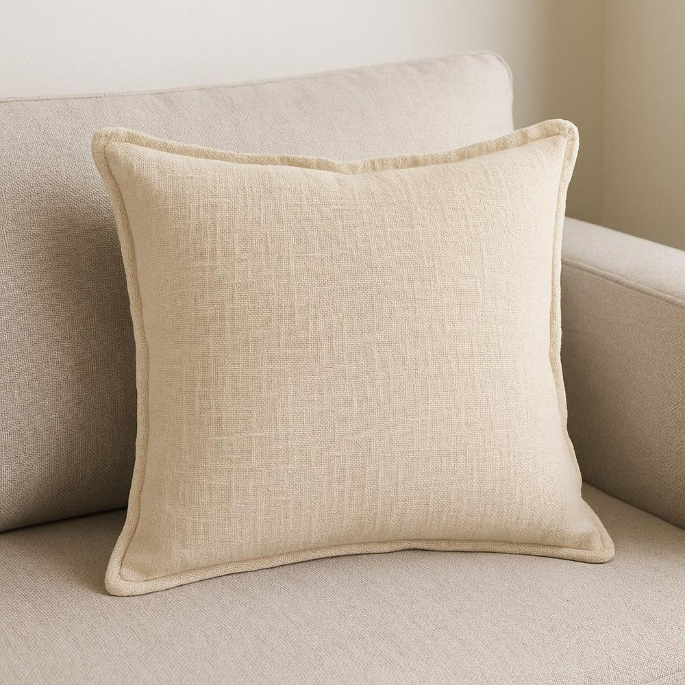 Set of Two 20" Beige Cotton Throw Pillows