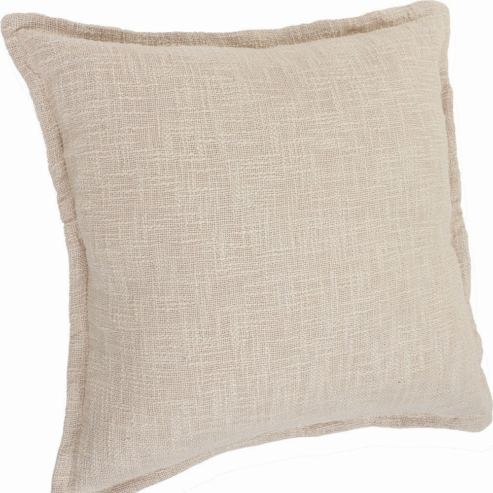 Set of Two 20" Beige Cotton Throw Pillows