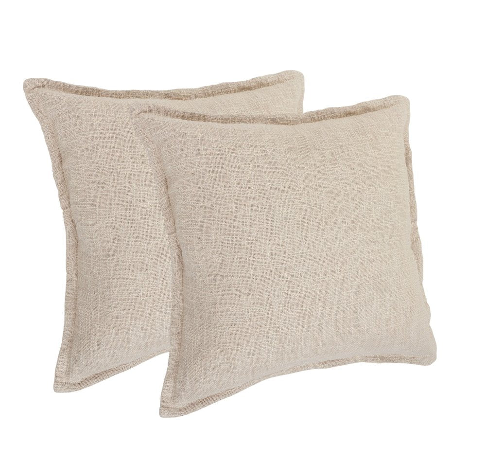 Set of Two 20" Beige Cotton Throw Pillows