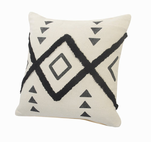 Set of Two 20" Natural And Black Geometric Cotton Throw Pillows with Texture