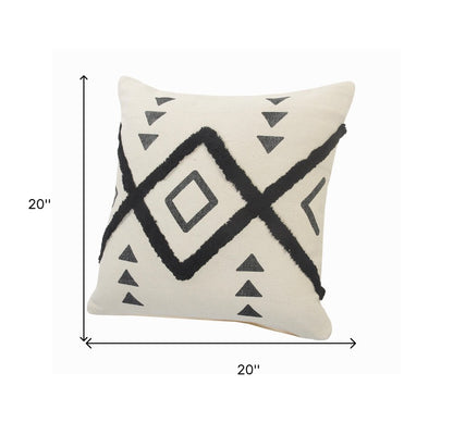 Set of Two 20" Natural And Black Geometric Cotton Throw Pillows with Texture