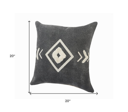 Set of Two 20" Black And White Geometric Cotton Throw Pillows with Texture